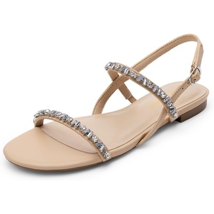 image:imageDREAM PAIRS Womens Rhinestone Sandals Open Toe Casual Dressy Sparkly Comfortable Flat Summer ShoesNude