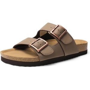 image:imageDREAM PAIRS Womens Slide Sandals Cork Footbed Open Toe Adjustable Flat Sandals Comfort Slip On Slippers for Summer