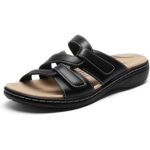 image:imageDREAM PAIRS Womens Slides Arch Support Slip on Flat Sandals Wide Plantar Fasciitis Soft Cushion Slippers With Adjustable StrapsBlack