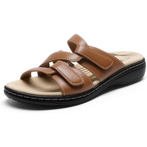 image:imageDREAM PAIRS Womens Slides Arch Support Slip on Flat Sandals Wide Plantar Fasciitis Soft Cushion Slippers With Adjustable StrapsTan