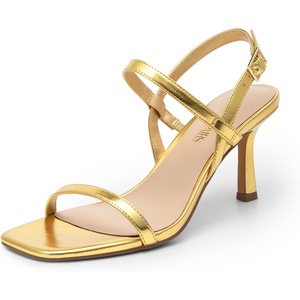 image:imageDREAM PAIRS Womens Slingback Heels Square Open Toe Strappy Sandals Ankle Strap High Heeled Dressy ShoesGoldpu