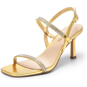 image:imageDREAM PAIRS Womens Slingback Heels Square Open Toe Strappy Sandals Ankle Strap High Heeled Dressy ShoesGoldrhinestone