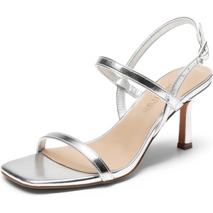 image:imageDREAM PAIRS Womens Slingback Heels Square Open Toe Strappy Sandals Ankle Strap High Heeled Dressy ShoesSilver