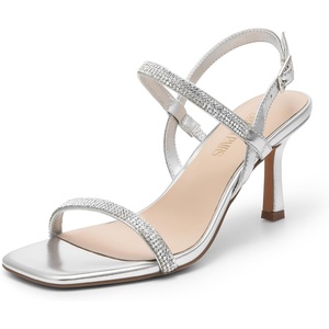 image:imageDREAM PAIRS Womens Slingback Heels Square Open Toe Strappy Sandals Ankle Strap High Heeled Dressy ShoesSilverrhinestone