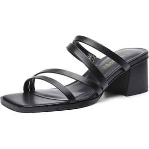 image:imageDREAM PAIRS Womens Strappy Heels Block Open Toe Low Heel Chunky Mules Sandals Dress ShoesBlack