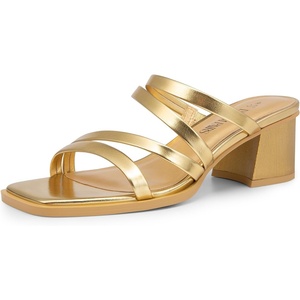 image:imageDREAM PAIRS Womens Strappy Heels Block Open Toe Low Heel Chunky Mules Sandals Dress ShoesGoldmetallic