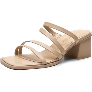 image:imageDREAM PAIRS Womens Strappy Heels Block Open Toe Low Heel Chunky Mules Sandals Dress ShoesNude
