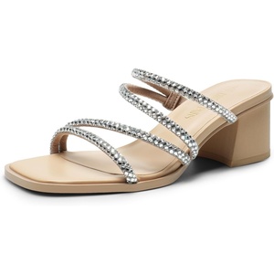 image:imageDREAM PAIRS Womens Strappy Heels Block Open Toe Low Heel Chunky Mules Sandals Dress ShoesNuderhinestone