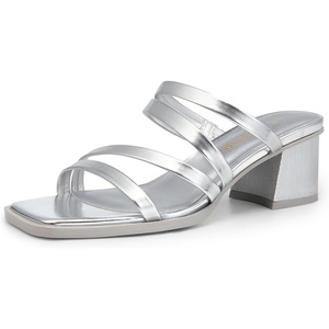 image:imageDREAM PAIRS Womens Strappy Heels Block Open Toe Low Heel Chunky Mules Sandals Dress ShoesSilvermetallic
