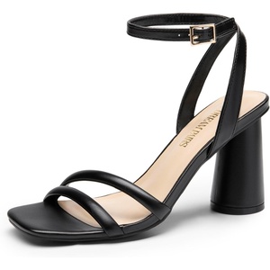 image:imageDREAM PAIRS Womens Strappy Round Heels Open Square Toe Ankle Strap Party Sandals Dress ShoesBlackpu