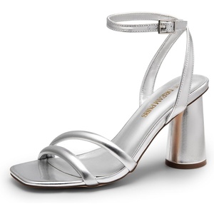 image:imageDREAM PAIRS Womens Strappy Round Heels Open Square Toe Ankle Strap Party Sandals Dress ShoesSilverpu