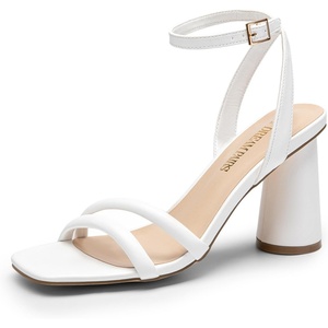 image:imageDREAM PAIRS Womens Strappy Round Heels Open Square Toe Ankle Strap Party Sandals Dress ShoesWhitepu