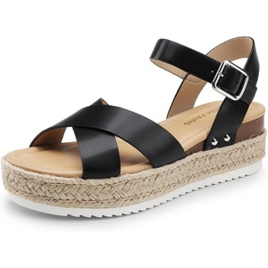 image:imageDREAM PAIRS Womens Stylish Platform Espadrille Wedge Sandals Round Toe Summer Causal Shoes Crisscross Band Adjustable Ankle Strap BuckleBlack