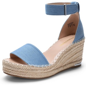 image:imageDREAM PAIRS Womens Wedge Sandals Open Toe Espadrilles Sandals Comfortable Dressy Ankle Strap Platform Sandals Suitable for Work Beach Summer ShoesDenim Blue