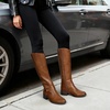 image:imageDREAM PAIRS Boots For Women Knee High Comfortable Pull On Side Zipper Buckle Riding BootsBrown