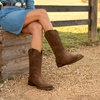image:imageDREAM PAIRS Cowboy Cowgirl Boots for Women Wide Square Toe Western Mid Calf PullOn Embroidered Stitched Retro BootsAll Brown