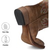 image:imageDREAM PAIRS Cowboy Cowgirl Boots for Women Wide Square Toe Western Mid Calf PullOn Embroidered Stitched Retro BootsBrown