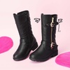 image:imageDREAM PAIRS Girls Faux Fur Lining Knee High Winter Motorcycle Riding Boots ToddlerLittle KidBig KidBlack