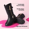 image:imageDREAM PAIRS Girls Faux Fur Lining Knee High Winter Motorcycle Riding Boots ToddlerLittle KidBig KidBlack