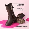 image:imageDREAM PAIRS Girls Faux Fur Lining Knee High Winter Motorcycle Riding Boots ToddlerLittle KidBig KidBrown