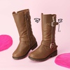 image:imageDREAM PAIRS Girls Faux Fur Lining Knee High Winter Motorcycle Riding Boots ToddlerLittle KidBig KidTan