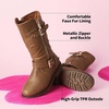 image:imageDREAM PAIRS Girls Faux Fur Lining Knee High Winter Motorcycle Riding Boots ToddlerLittle KidBig KidTan
