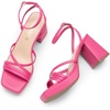 image:imageDREAM PAIRS Strappy Heels for Women Platform Chunky High 3inch Heeled Sandals with Square Open Toe Ankle Buckle for Graduation Party Prom Daily WeddingHot Pinkpu