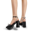 image:imageDREAM PAIRS Womens Double Bowknots Platform Chunky Heels Rhinestone High Square Toe Dress Sandals for Wedding Bridal PartyBlackpu