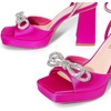 image:imageDREAM PAIRS Womens Double Bowknots Platform Chunky Heels Rhinestone High Square Toe Dress Sandals for Wedding Bridal PartyHot Pinksatin