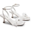 image:imageDREAM PAIRS Womens Flower Wedding Heels Cute Square Toe Slingback Low Kitten Heels Sandals with Ankle StrapWhitesatin