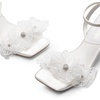 image:imageDREAM PAIRS Womens Flower Wedding Heels Cute Square Toe Slingback Low Kitten Heels Sandals with Ankle StrapWhitesatin