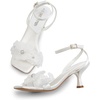 image:imageDREAM PAIRS Womens Flower Wedding Heels Cute Square Toe Slingback Low Kitten Heels Sandals with Ankle StrapWhitesatin