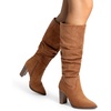 image:imageDREAM PAIRS Womens Knee High Boots Pointed Toe Chunky Block Heel Suede Boots Comfortable for Women with Side Zipper Fashion Slouchy Tall BootsCamel