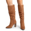 image:imageDREAM PAIRS Womens Knee High Boots Pointed Toe Chunky Block Heel Suede Boots Comfortable for Women with Side Zipper Fashion Slouchy Tall BootsCamel