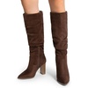 image:imageDREAM PAIRS Womens Knee High Boots Pointed Toe Chunky Block Heel Suede Boots Comfortable for Women with Side Zipper Fashion Slouchy Tall BootsDark Brown