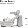 image:imageDREAM PAIRS Womens Platform Chunky Heels Square Open Toe Ankle Strap High Heeled Sandals Y2K Shoes for Party BrunchSilverglitter