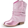 image:imageDREAM PAIRS Girls Cowboy Cowgirl Boots 2in1 Western Removable Cuff Fold Over Embroidered Fashion Mid Calf ShoesPink