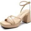 image:imageDREAM PAIRS Strappy Heels for Women Platform Chunky High 3inch Heeled Sandals with Square Open Toe Ankle Buckle for Graduation Party Prom Daily WeddingNudepu