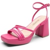 image:imageDREAM PAIRS Strappy Heels for Women Platform Chunky High 3inch Heeled Sandals with Square Open Toe Ankle Buckle for Graduation Party Prom Daily WeddingHot Pinkpu