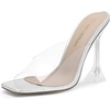 image:imageDREAM PAIRS Womens Clear Heeled Sandals Square Toe Transparent Stiletto Mules Slip on Wedding Dress ShoesSliver Clear