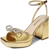 image:imageDREAM PAIRS Womens Double Bowknots Platform Chunky Heels Rhinestone High Square Toe Dress Sandals for Wedding Bridal PartyGoldpat