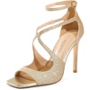 image:imageDREAM PAIRS Womens High Heels Sexy Cross Square Open Toe Strappy Dressy Sexy Stylish Stilettos Heels SandalsGoldglitter