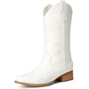 image:imageDREAM PAIRS Womens Square Toe Cowboy Cowgirl Boots Pull On Low Chunky Heel Mid Calf Western Boots with Embroidered Stitched for Theme Party Country ConcertAll White