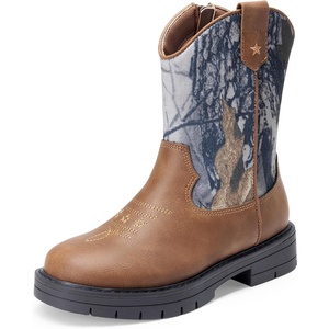 image:imageDREAM PAIRS Boys Girls Cowboy Boots Kids Western Riding Mid Calf Boots with Side Zipper ToddlerLittle KidBig KidBrownCamo