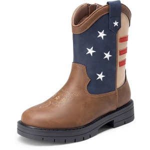 image:imageDREAM PAIRS Boys Girls Cowboy Boots Kids Western Riding Mid Calf Boots with Side Zipper ToddlerLittle KidBig KidBrownNavy