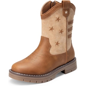 image:imageDREAM PAIRS Boys Girls Cowboy Boots Kids Western Riding Mid Calf Boots with Side Zipper ToddlerLittle KidBig KidLight Brown