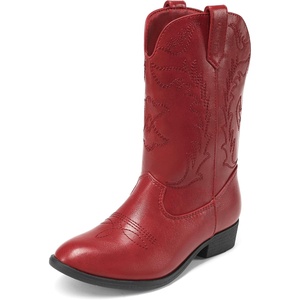 image:imageDREAM PAIRS Cowgirl Cowboy Western Boots Girls Mid Calf Riding Shoes Little KidBig KidRed
