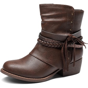 image:imageDREAM PAIRS Girls Ankle Boots Side Zipper Low Heels Boots Little KidBig KidBrown