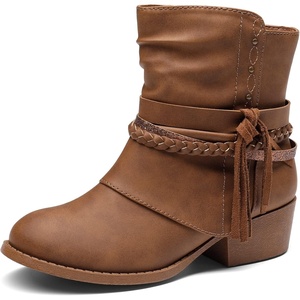image:imageDREAM PAIRS Girls Ankle Boots Side Zipper Low Heels Boots Little KidBig KidCamel