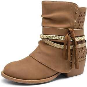 image:imageDREAM PAIRS Girls Ankle Boots Side Zipper Low Heels Boots Little KidBig KidCamelGold